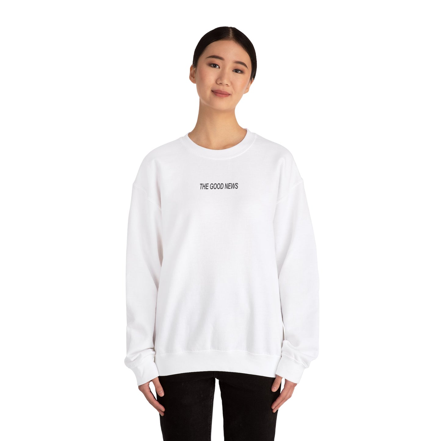 "THE GOOD NEWS" Crewneck Sweatshirt || WHITE / BLACK